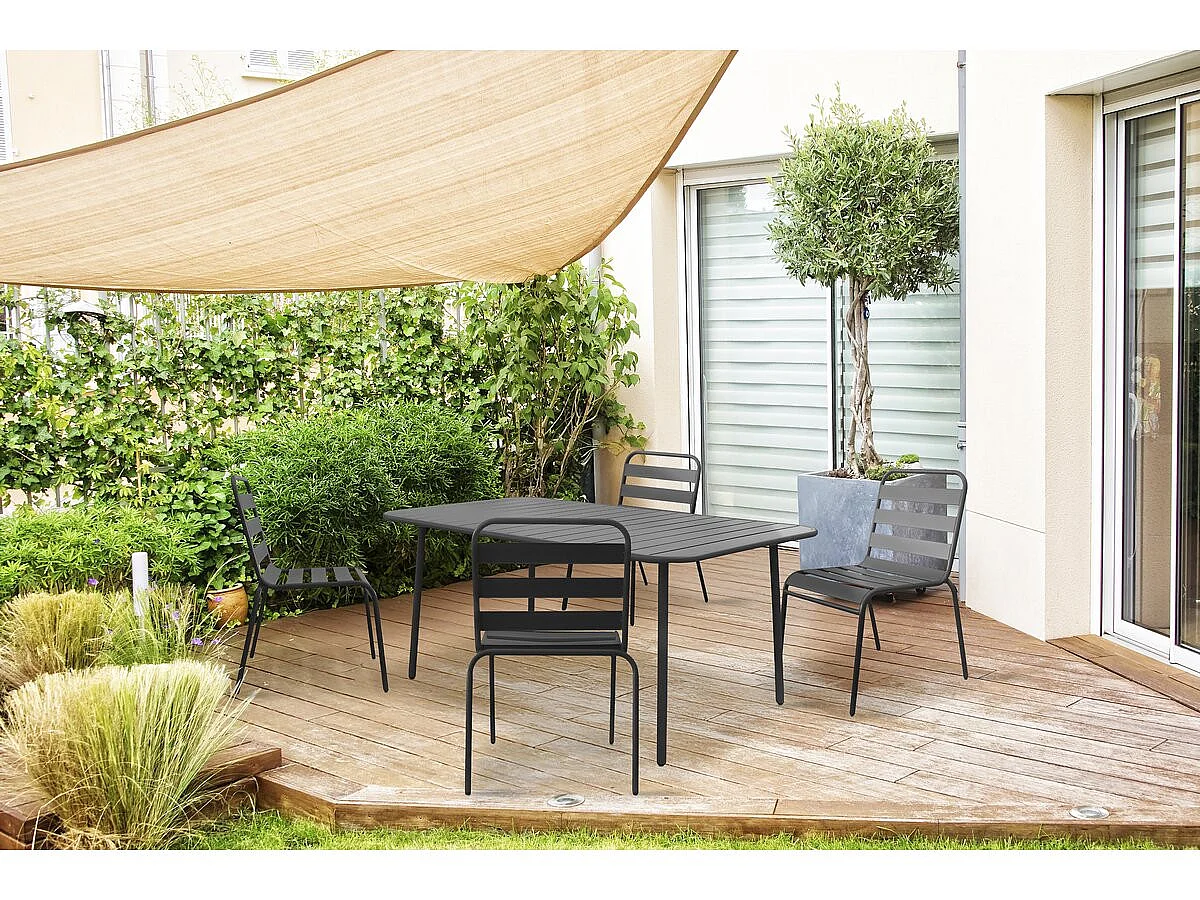 Lot de 4 chaises de jardin en métal empilables "Bilbao" - Gris