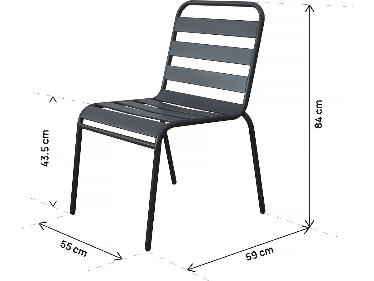 Lot de 4 chaises de jardin en métal empilables "Bilbao" - Gris