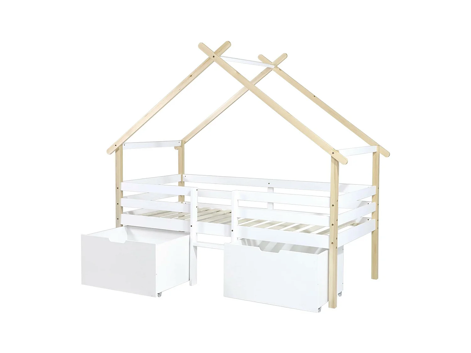 Letto per bambini 90 x 190 cm in legno di pino con rete a doghe