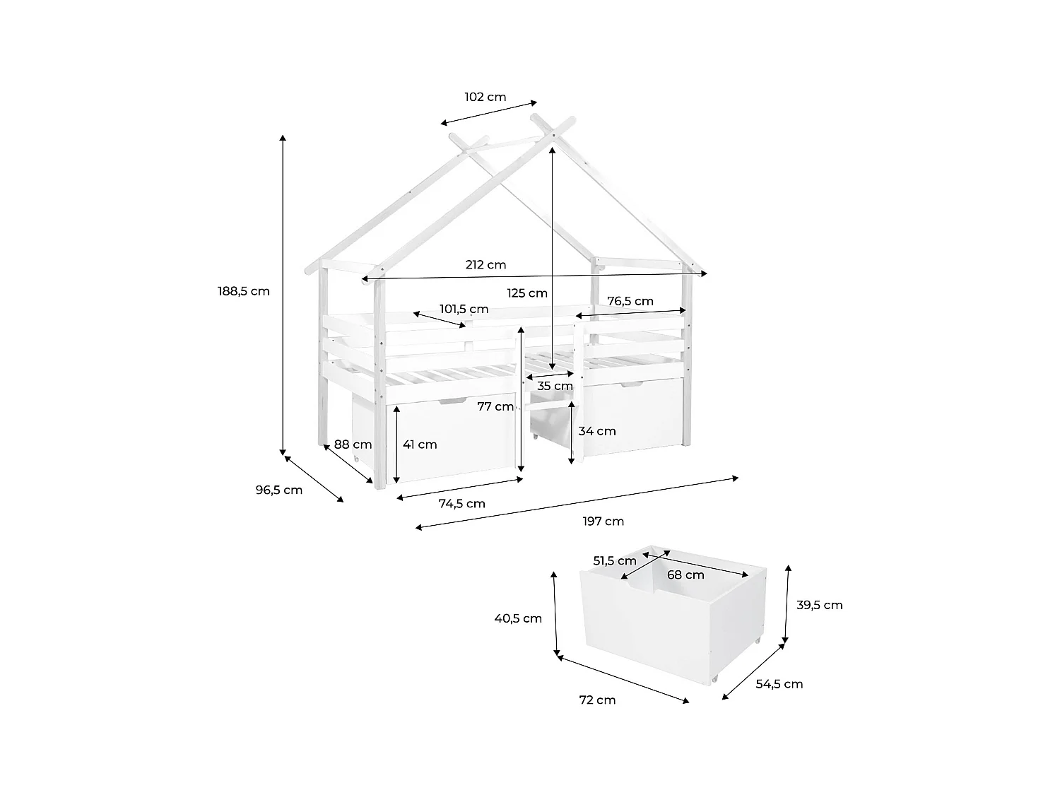 Letto per bambini 90 x 190 cm in legno di pino con rete a doghe