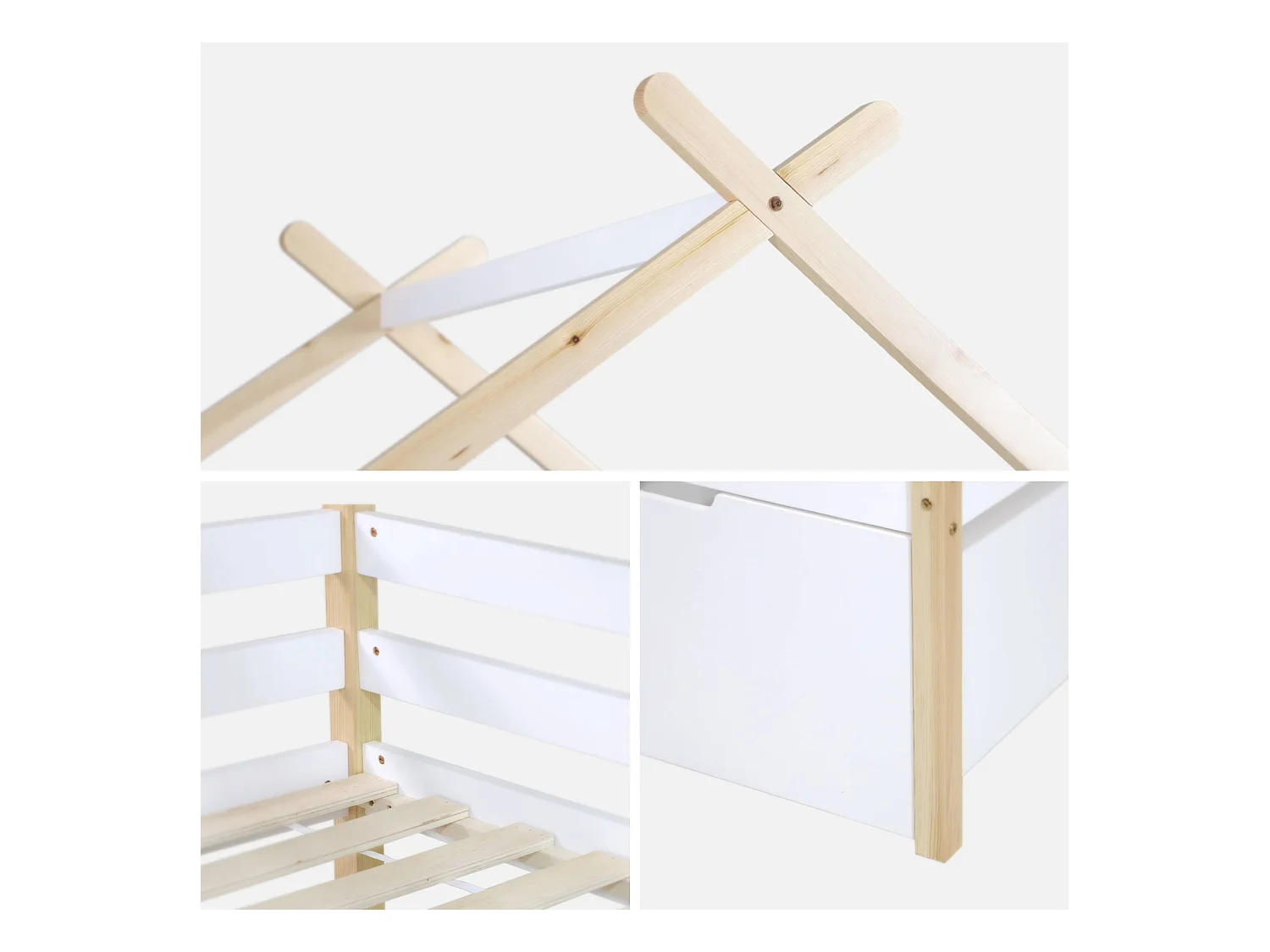 Letto per bambini 90 x 190 cm in legno di pino con rete a doghe