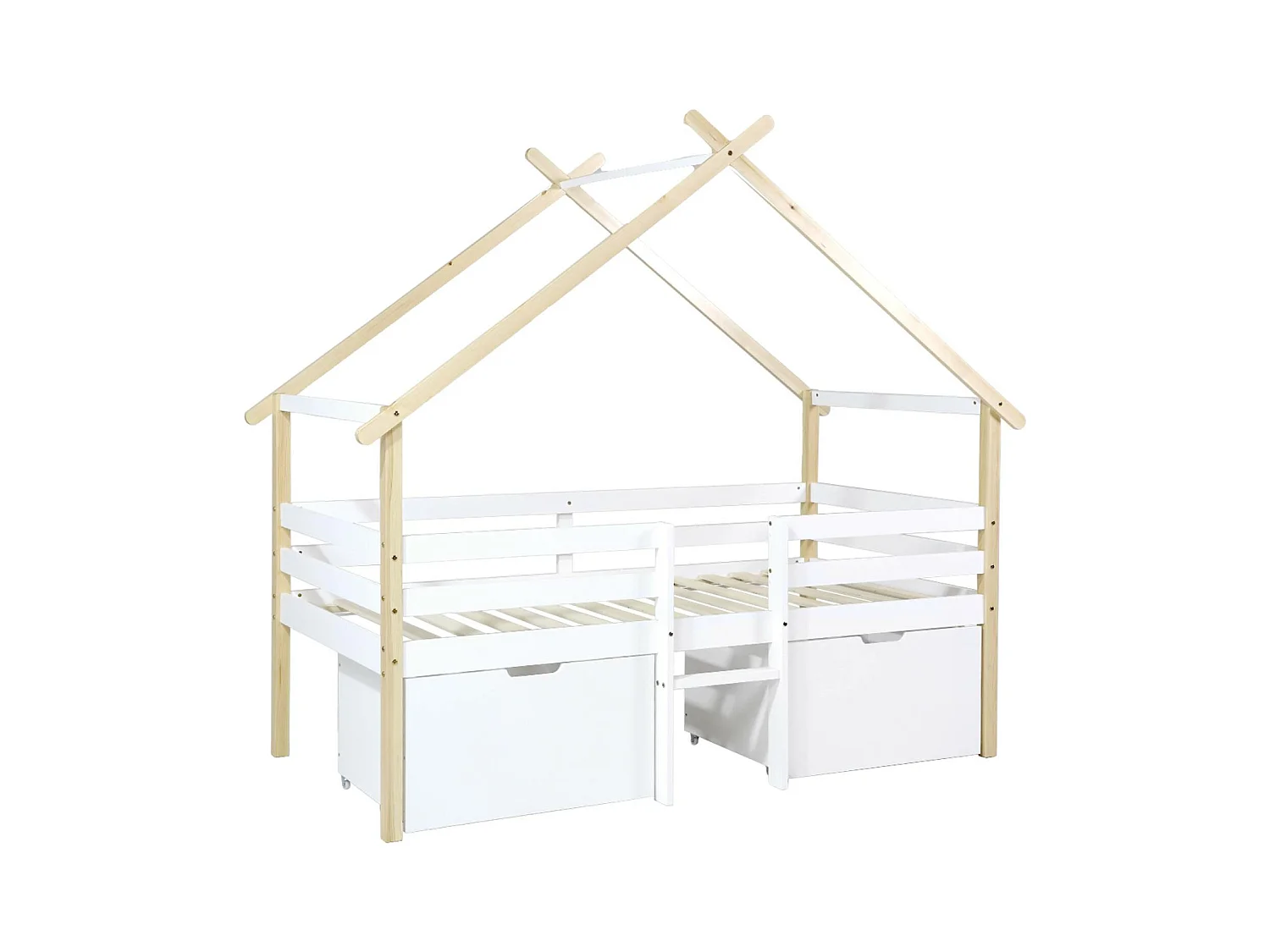 Lit enfant 90 x 190 cm bois de pin blanc sommier à lattes inclus et 2 tiroirs - Sienna