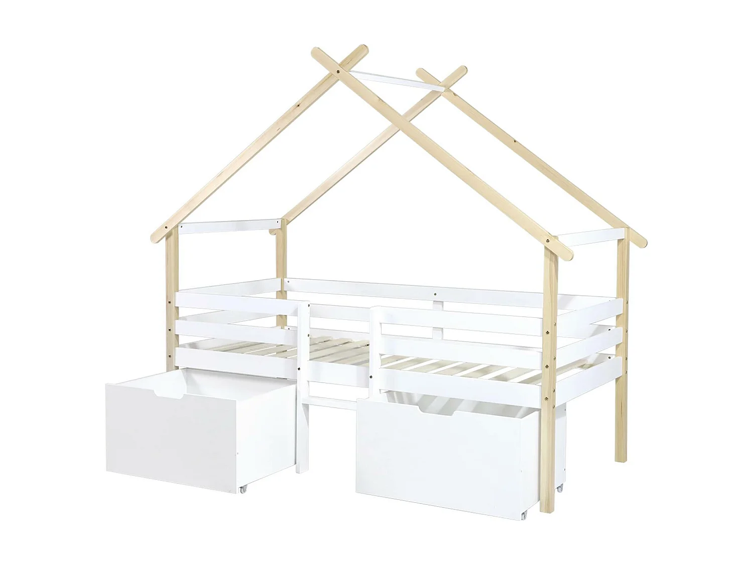 Letto per bambini 90 x 190 cm in legno di pino con rete a doghe