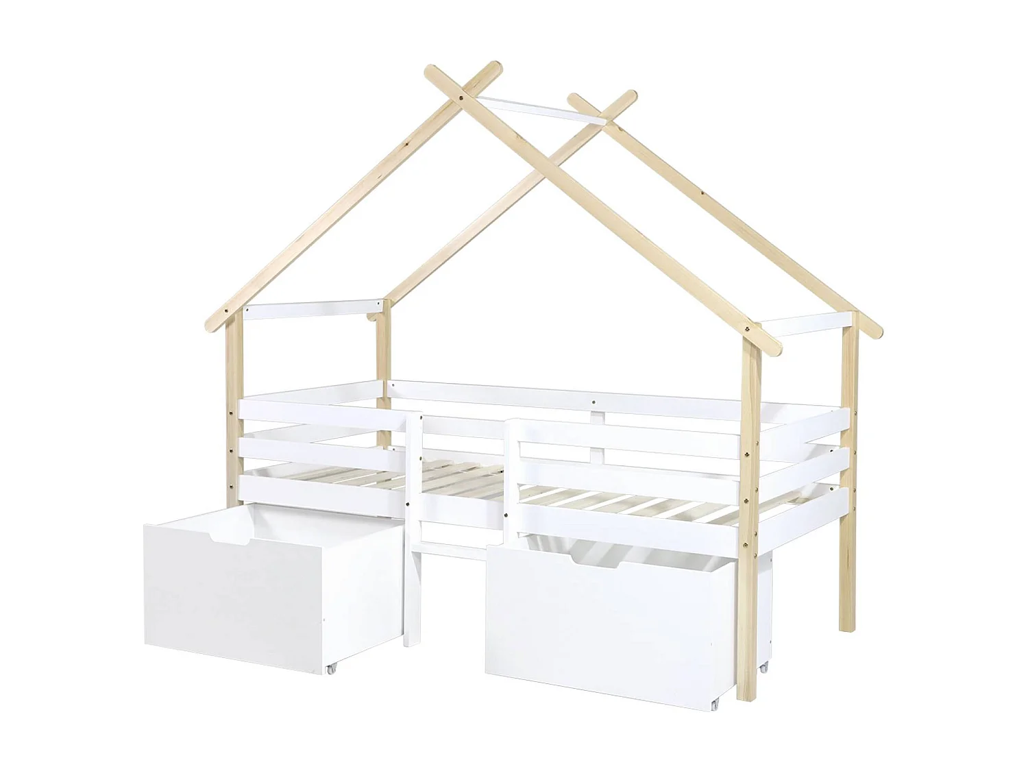 Letto per bambini 90 x 190 cm in legno di pino con rete a doghe