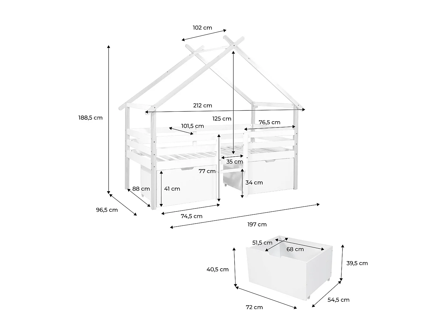 Letto per bambini 90 x 190 cm in legno di pino con rete a doghe