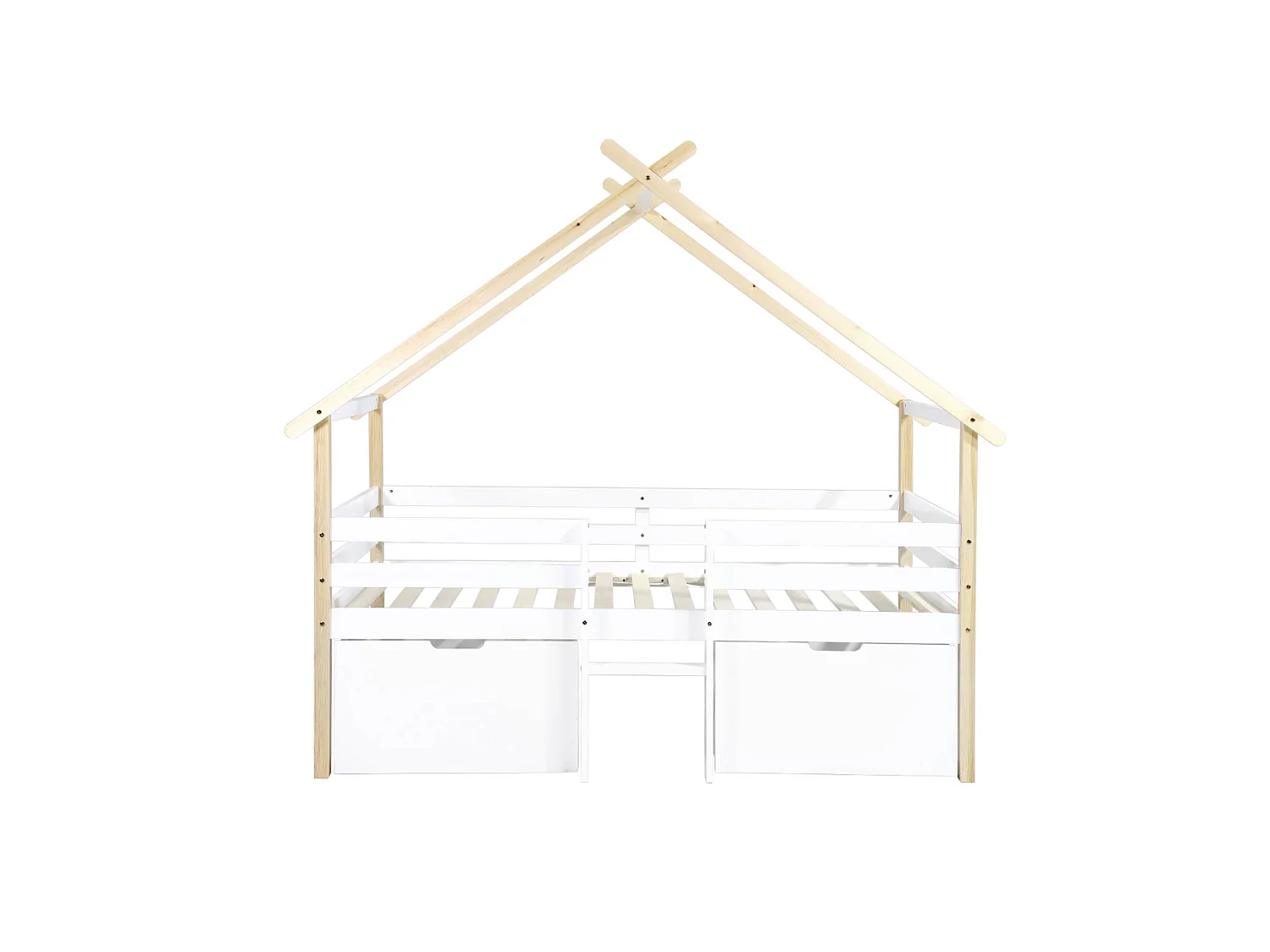 Cama infantil de madera de pino con somier incluido y 2 cajones, 90cm