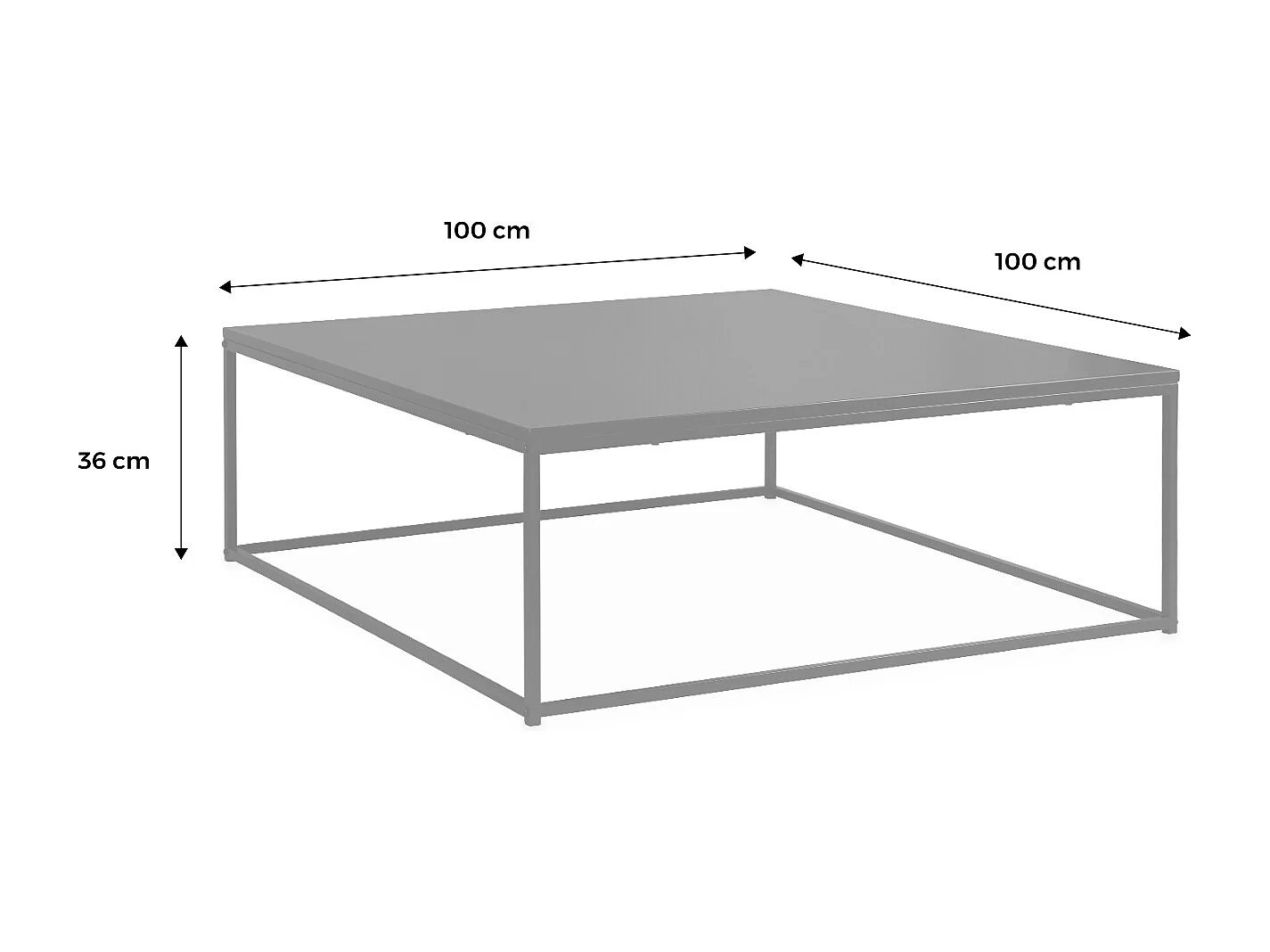 Table basse. Industrielle. structure métal noir. L 100 x l 100 x H 36cm
