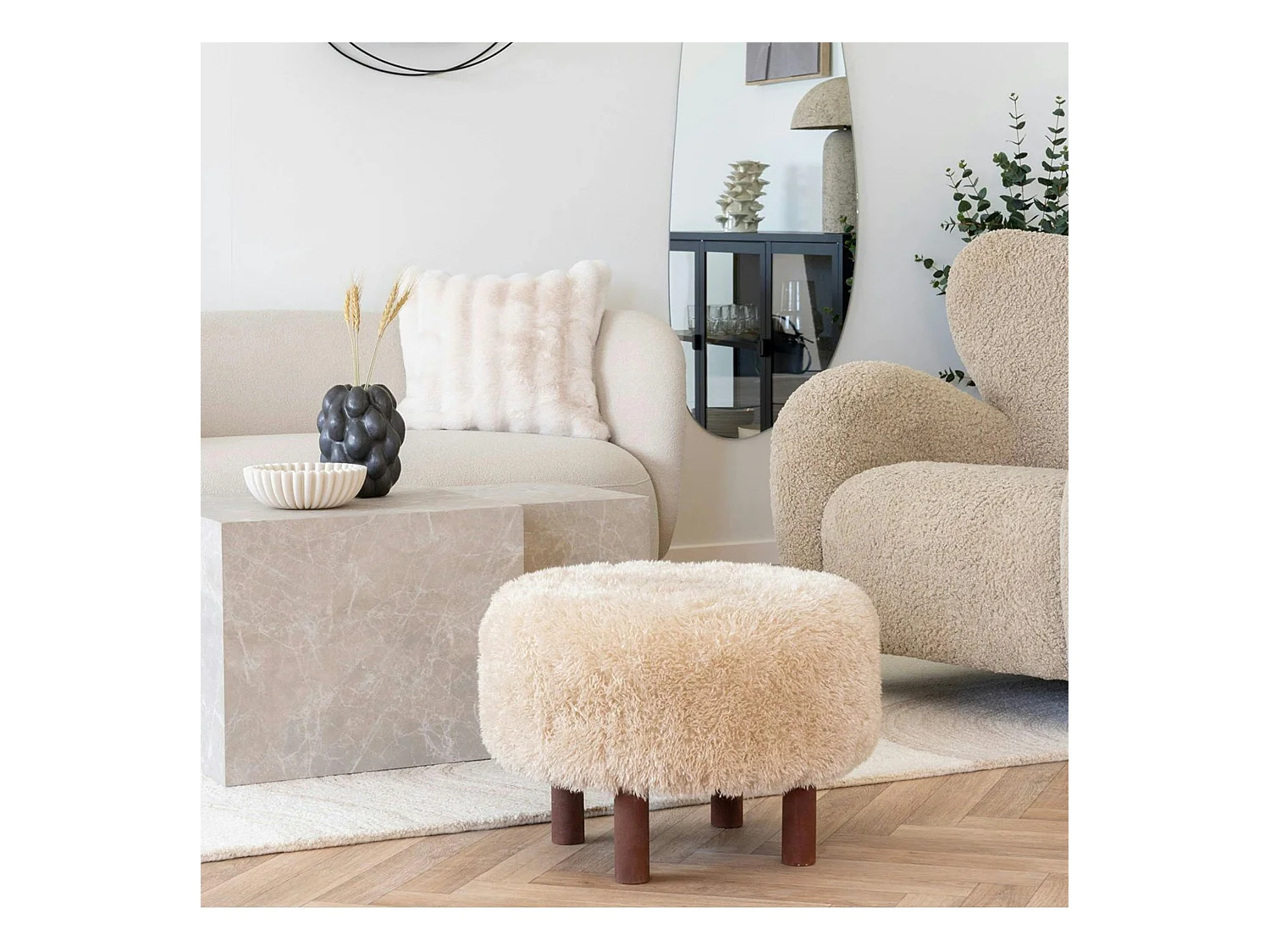 Pouf rond marron clair BERLIN
