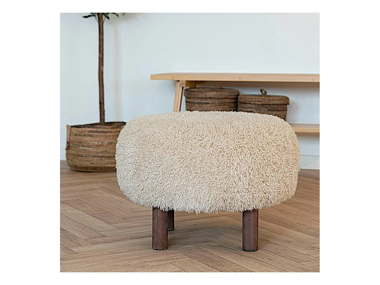 Pouf rond marron clair BERLIN