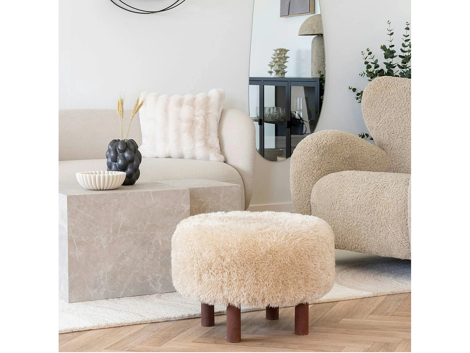 Pouf rond marron clair BERLIN