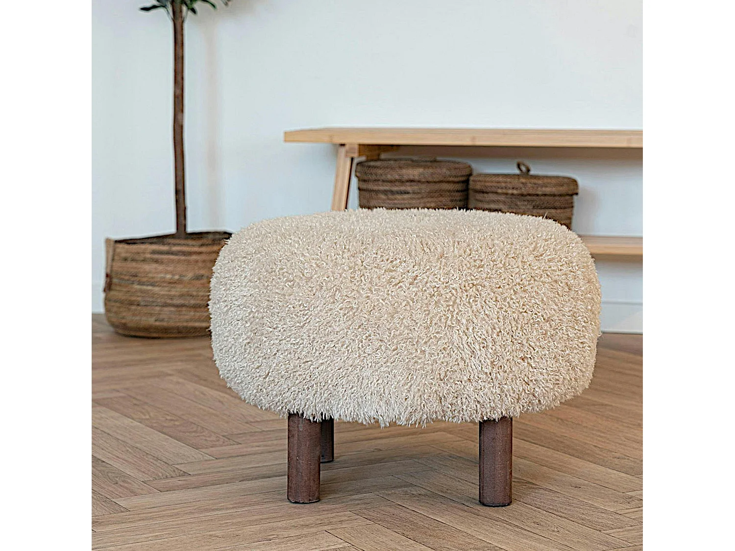 Pouf rond marron clair BERLIN