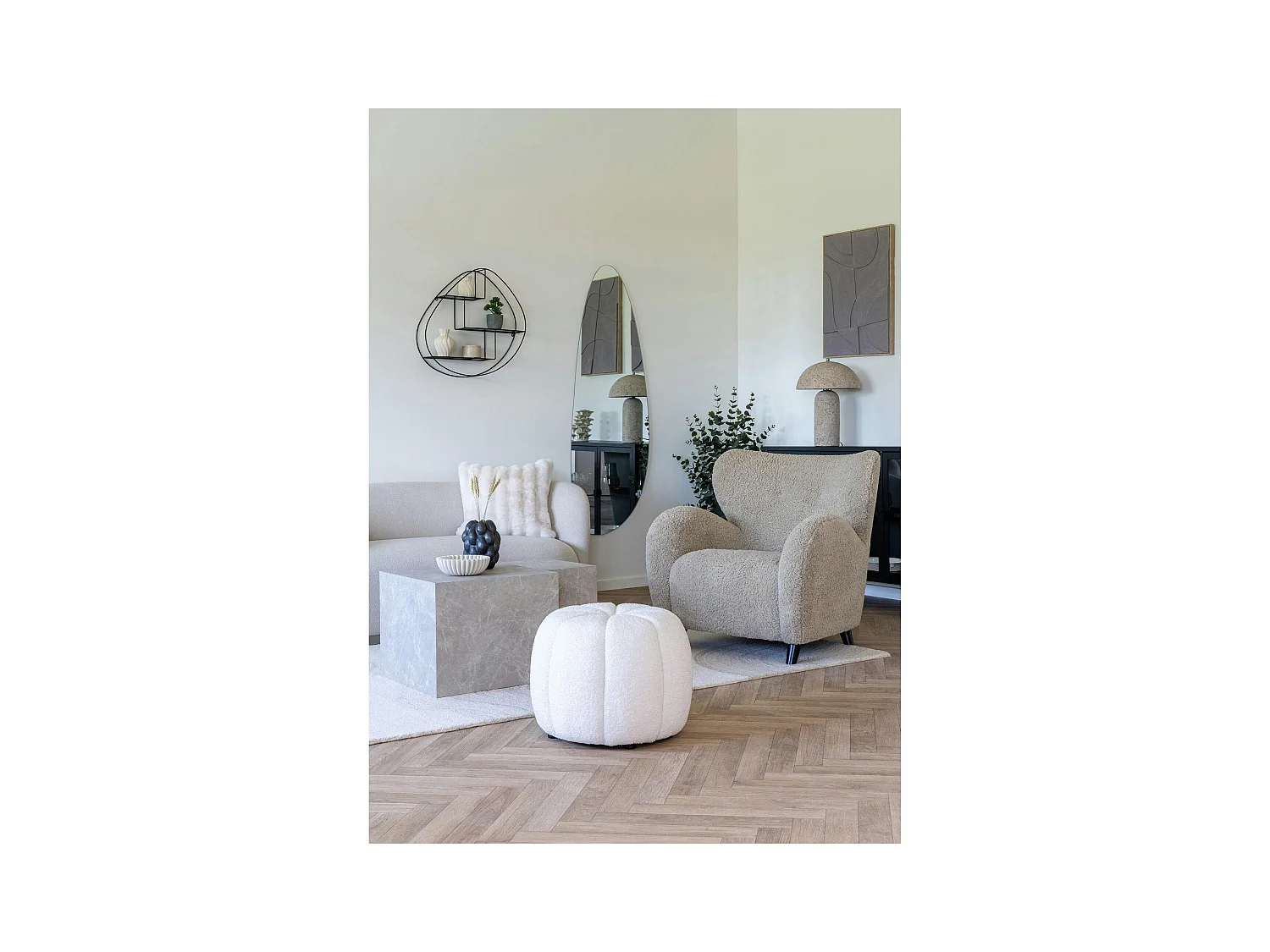 Pouf en tissu blanc cassé BERLIN