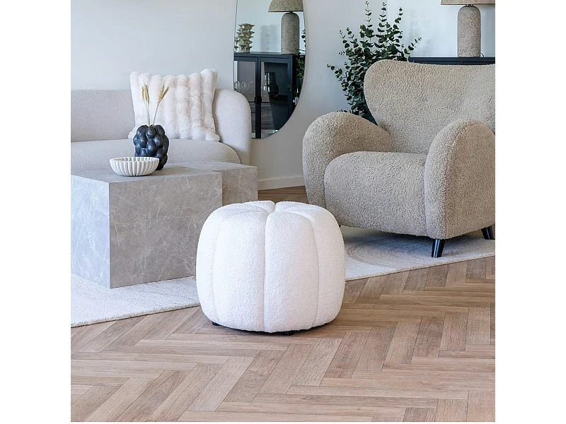 Pouf en tissu blanc cassé BERLIN