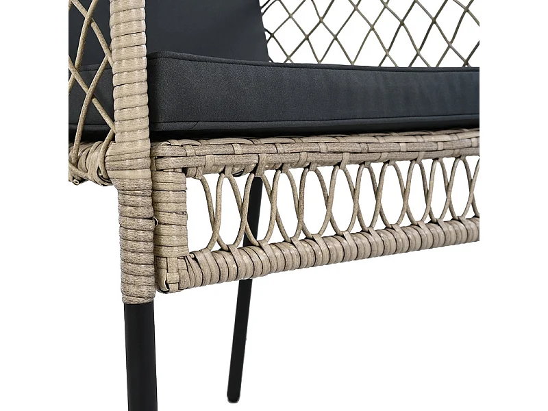 Salle à manger de jardin en fer galvanisé et bois : une table L.120 cm et 4 fauteuils avec coussin