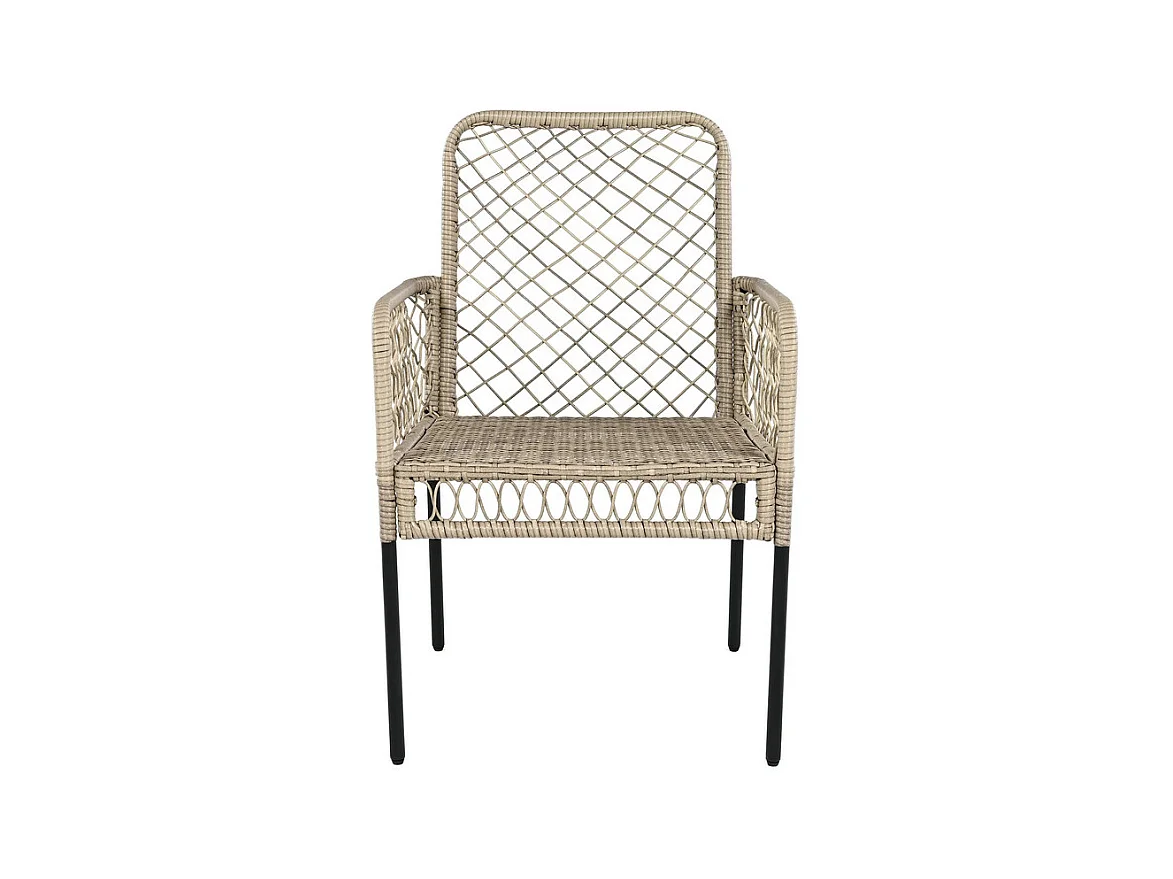 Comedor de jardín en hierro galvanizado y madera: mesa L.120 cm + 4 sillones con cojín