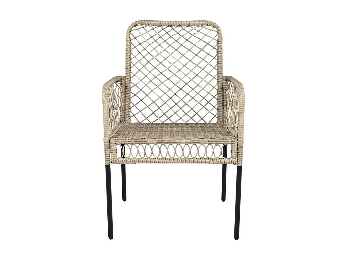 Salle à manger de jardin en fer galvanisé et bois : une table L.120 cm et 4 fauteuils avec coussin