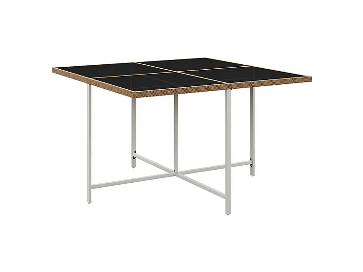 Tuindinerstel in metaal - tafel van gehard glas, 4 fauteuils + 2 poefs - Wit & Zwart