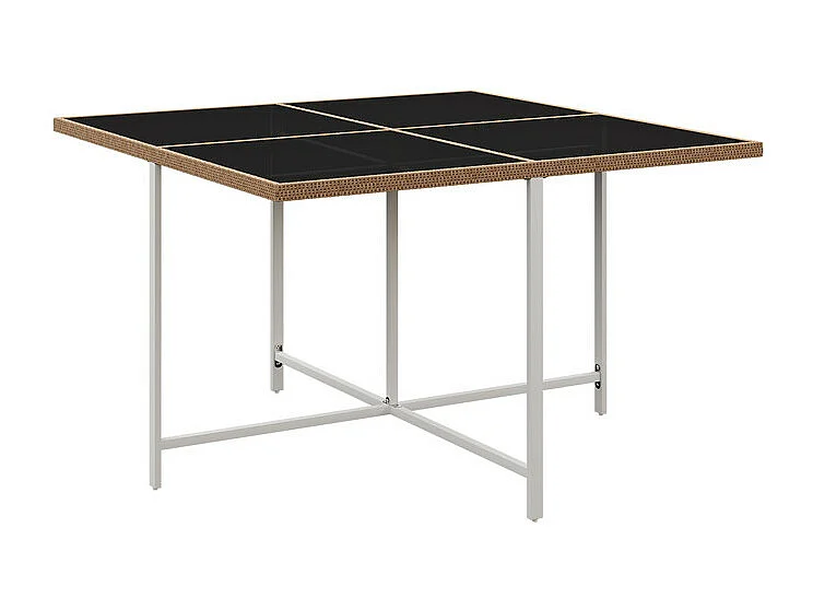 Salle à manger de jardin en métal - avec table en verre durci, 4 fauteuils et 2 pouf - Blanc et noir