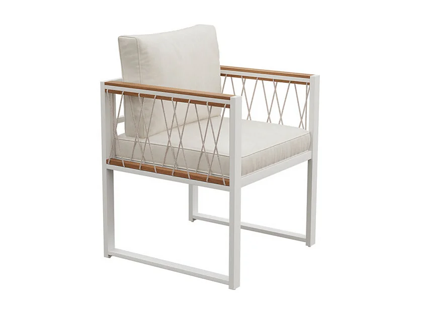 Salle à manger de jardin en métal - avec table en verre durci, 4 fauteuils et 2 pouf - Blanc et noir