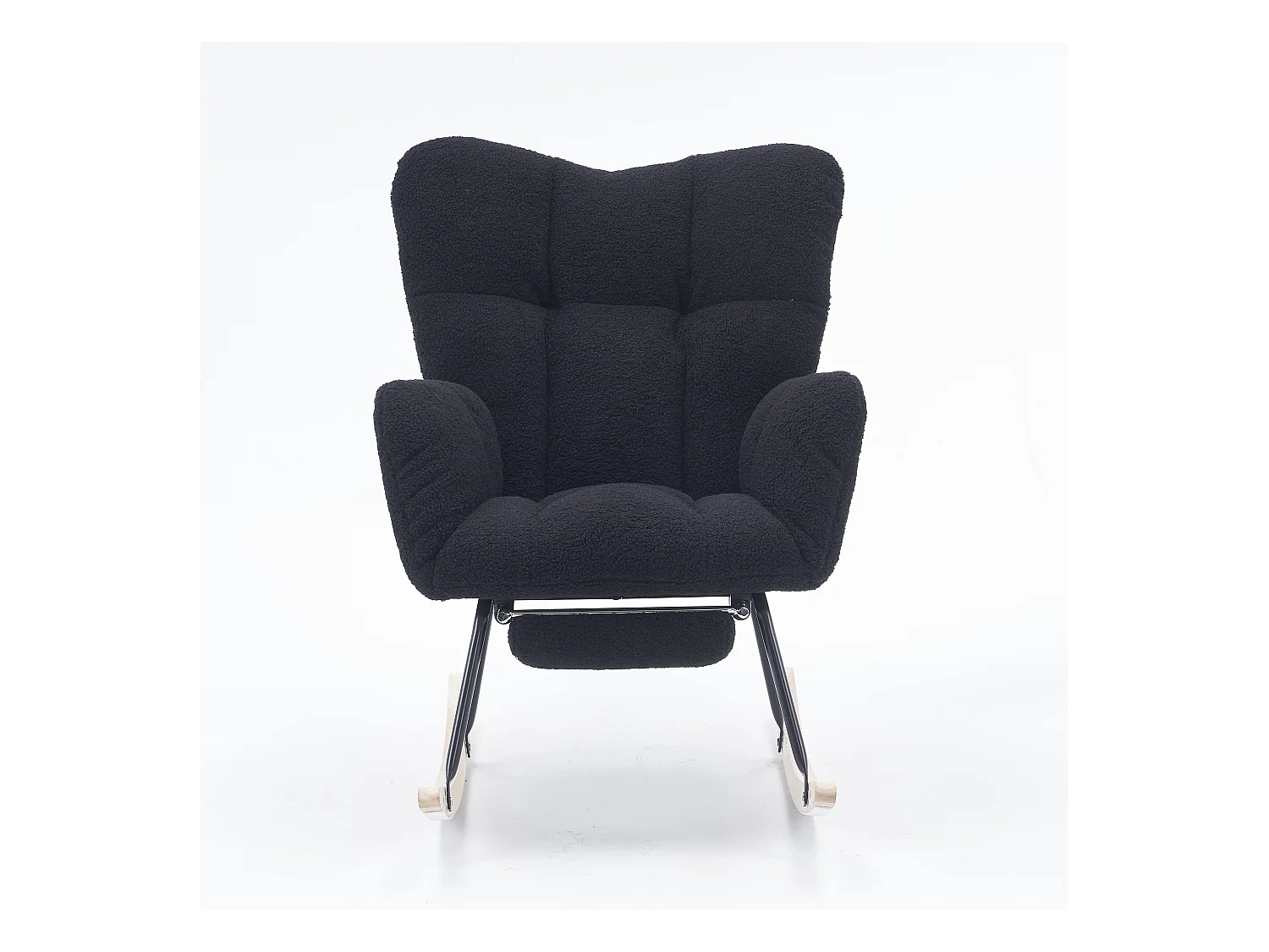 Fauteuil à bascule avec accoudoir et repose-pieds extractible, en tissu teddy noir
