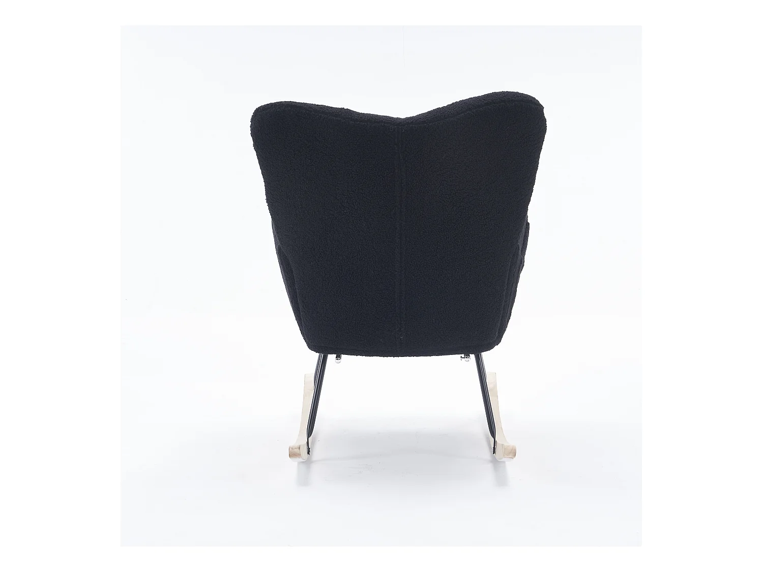 Fauteuil à bascule avec accoudoir et repose-pieds extractible, en tissu teddy noir
