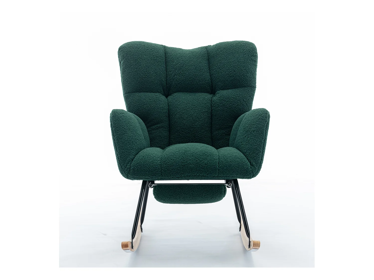 Fauteuil à bascule avec accoudoir et repose-pieds extractible, en tissu teddy vert