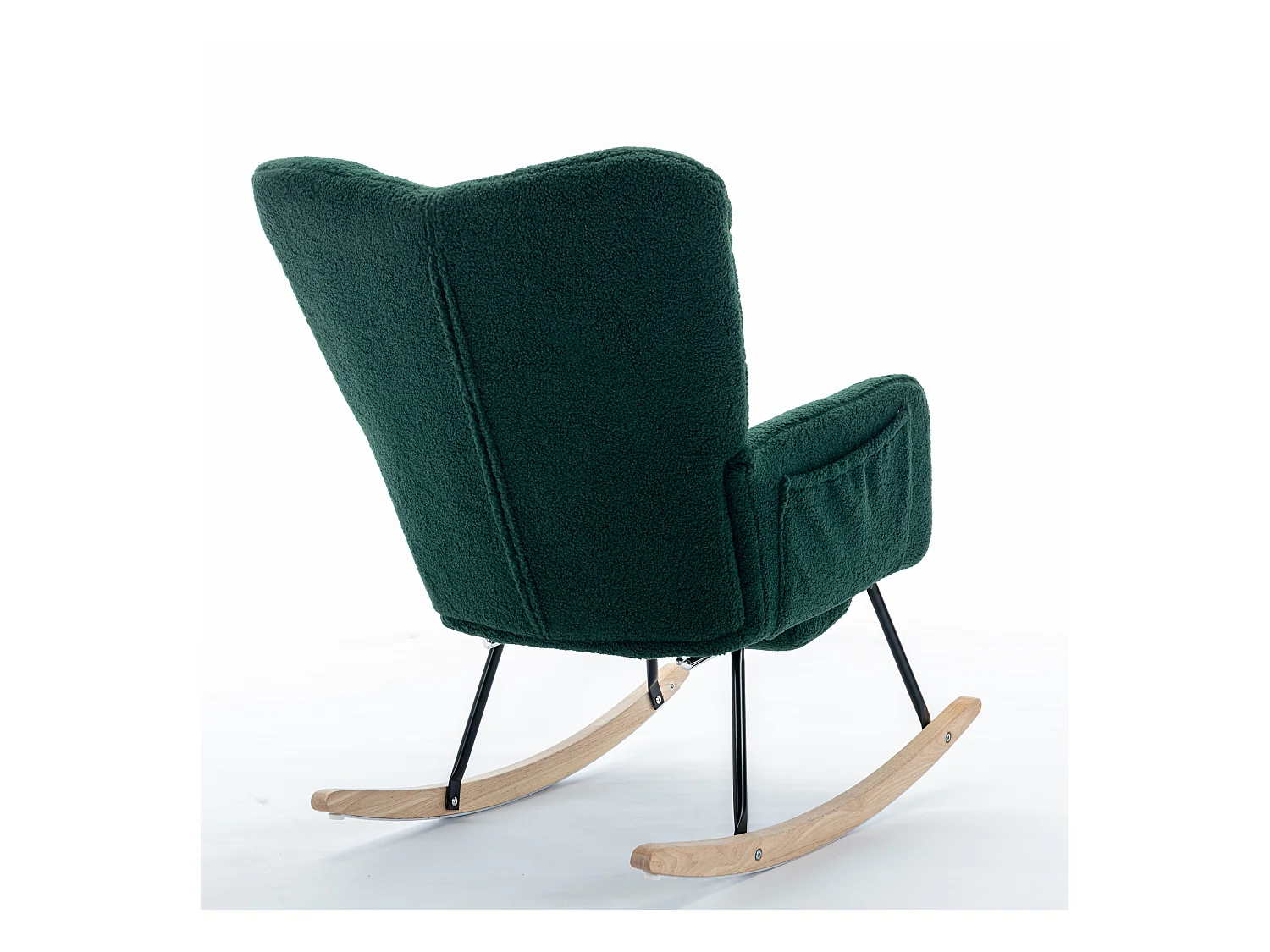 Fauteuil à bascule avec accoudoir et repose-pieds extractible, en tissu teddy vert