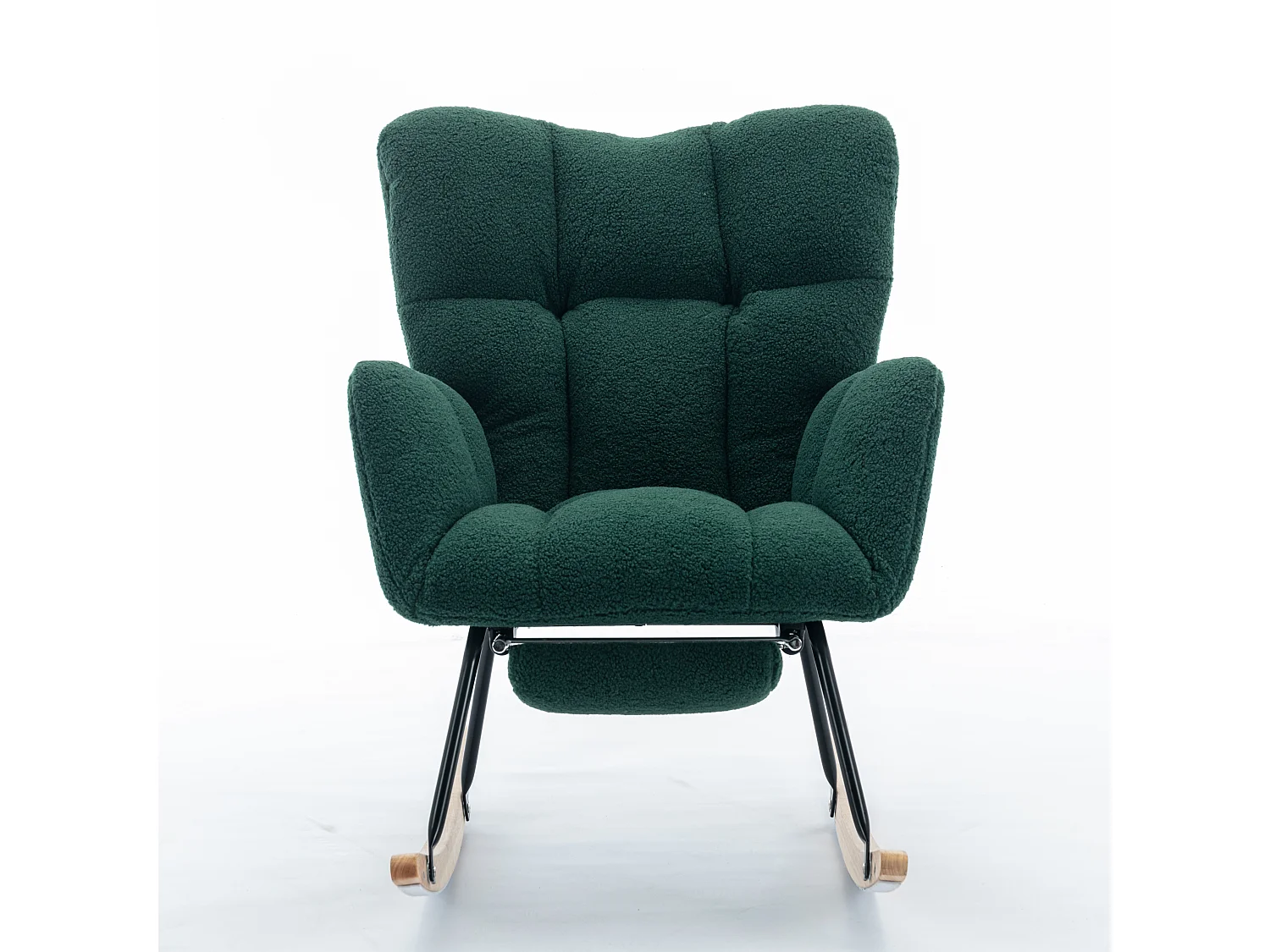 Fauteuil à bascule avec accoudoir et repose-pieds extractible, en tissu teddy vert