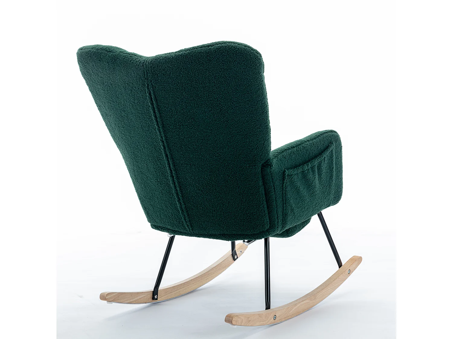 Fauteuil à bascule avec accoudoir et repose-pieds extractible, en tissu teddy vert