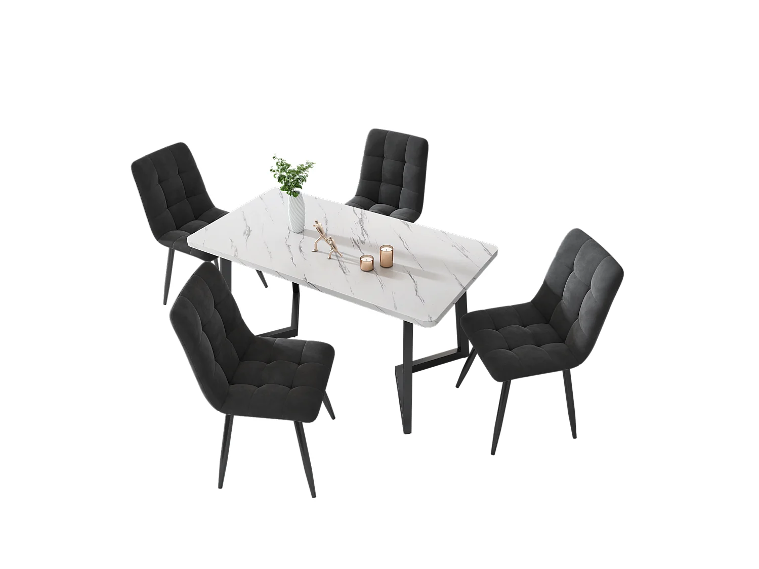 Chaise de salle à manger (4 pièces), gris foncé, lot de 4 chaises rembourrées, chaise design avec dossier, assise en velours, structure en métal