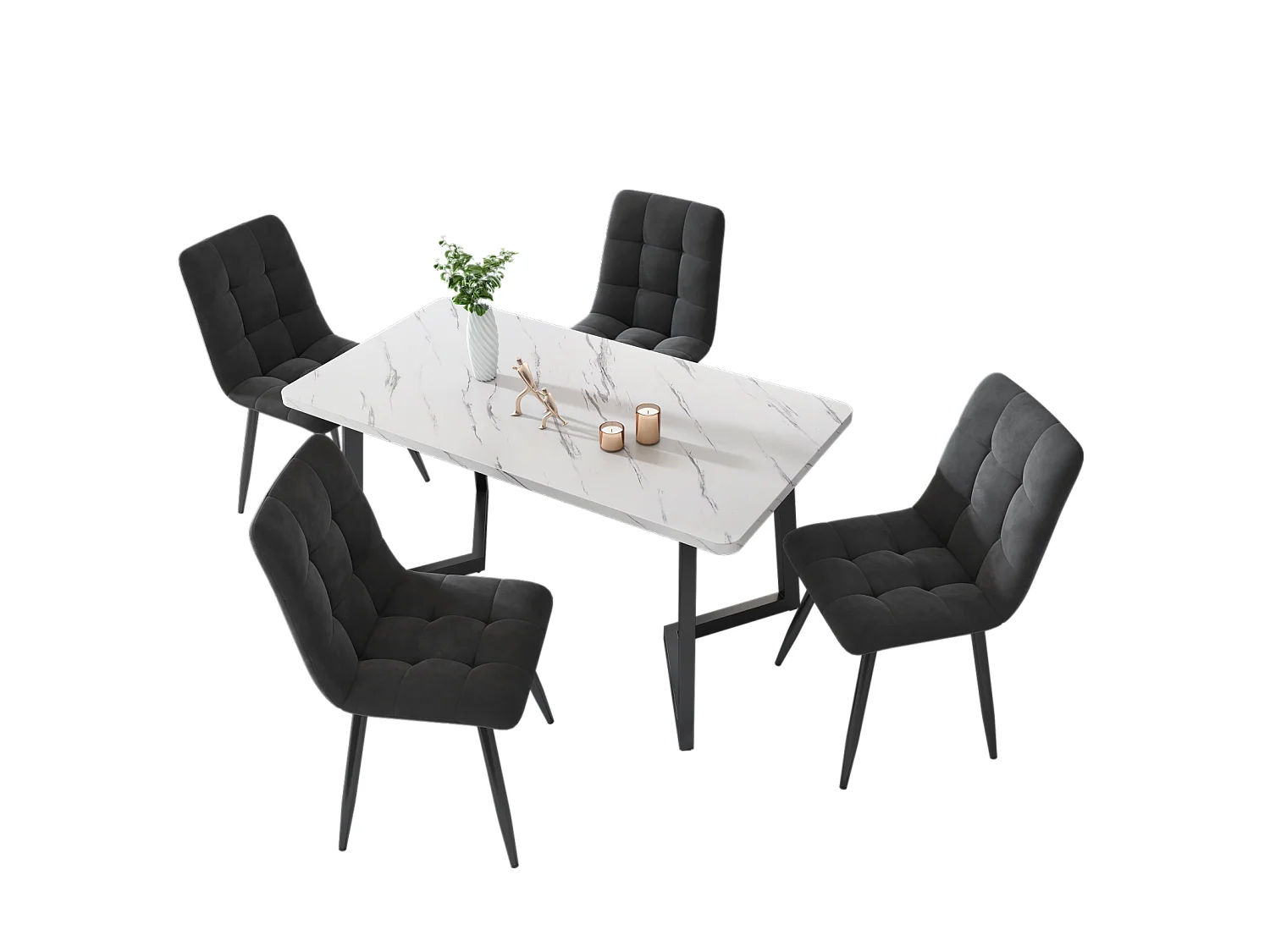 Chaise de salle à manger (4 pièces), gris foncé, lot de 4 chaises rembourrées, chaise design avec dossier, assise en velours, structure en métal