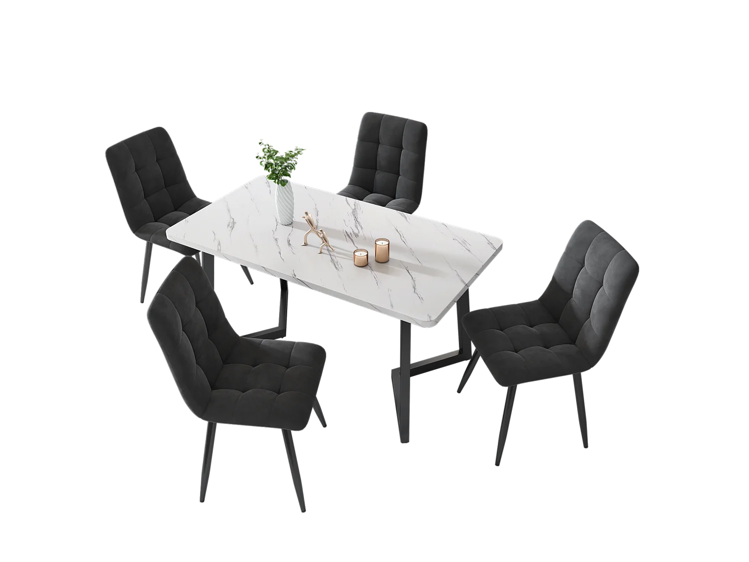 Chaise de salle à manger (4 pièces), gris foncé, lot de 4 chaises rembourrées, chaise design avec dossier, assise en velours, structure en métal