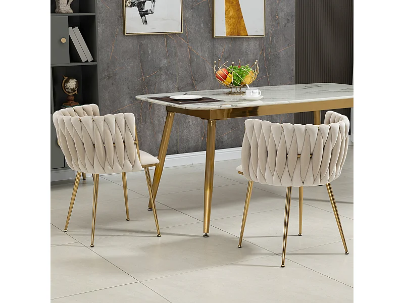 Conjunto de 2 cadeiras de veludo e metal dourado - Marfim