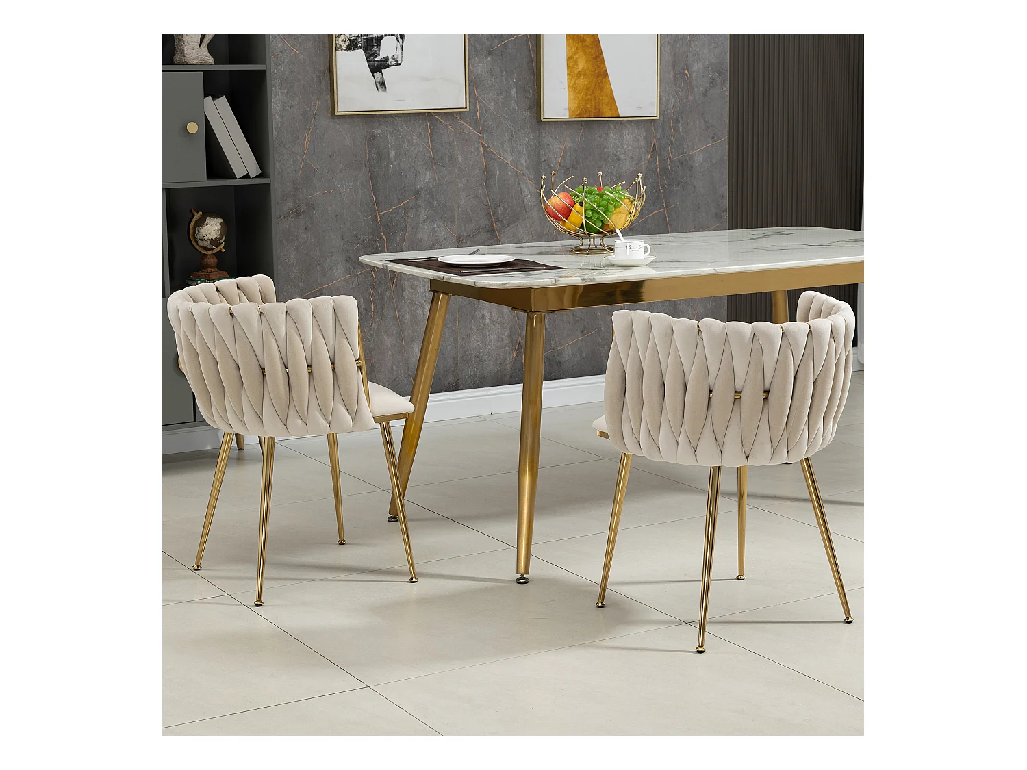 Lot de 2 chaises en velours et métal doré - Ivoire