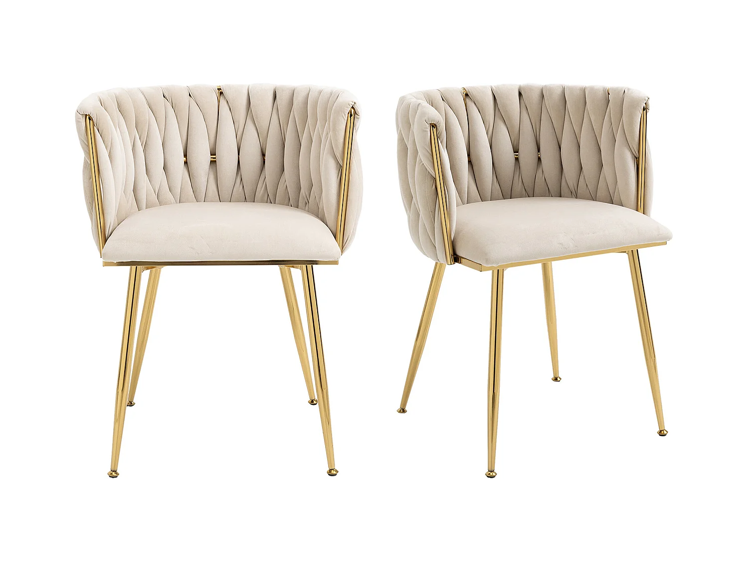 Lot de 2 chaises en velours et métal doré - Ivoire