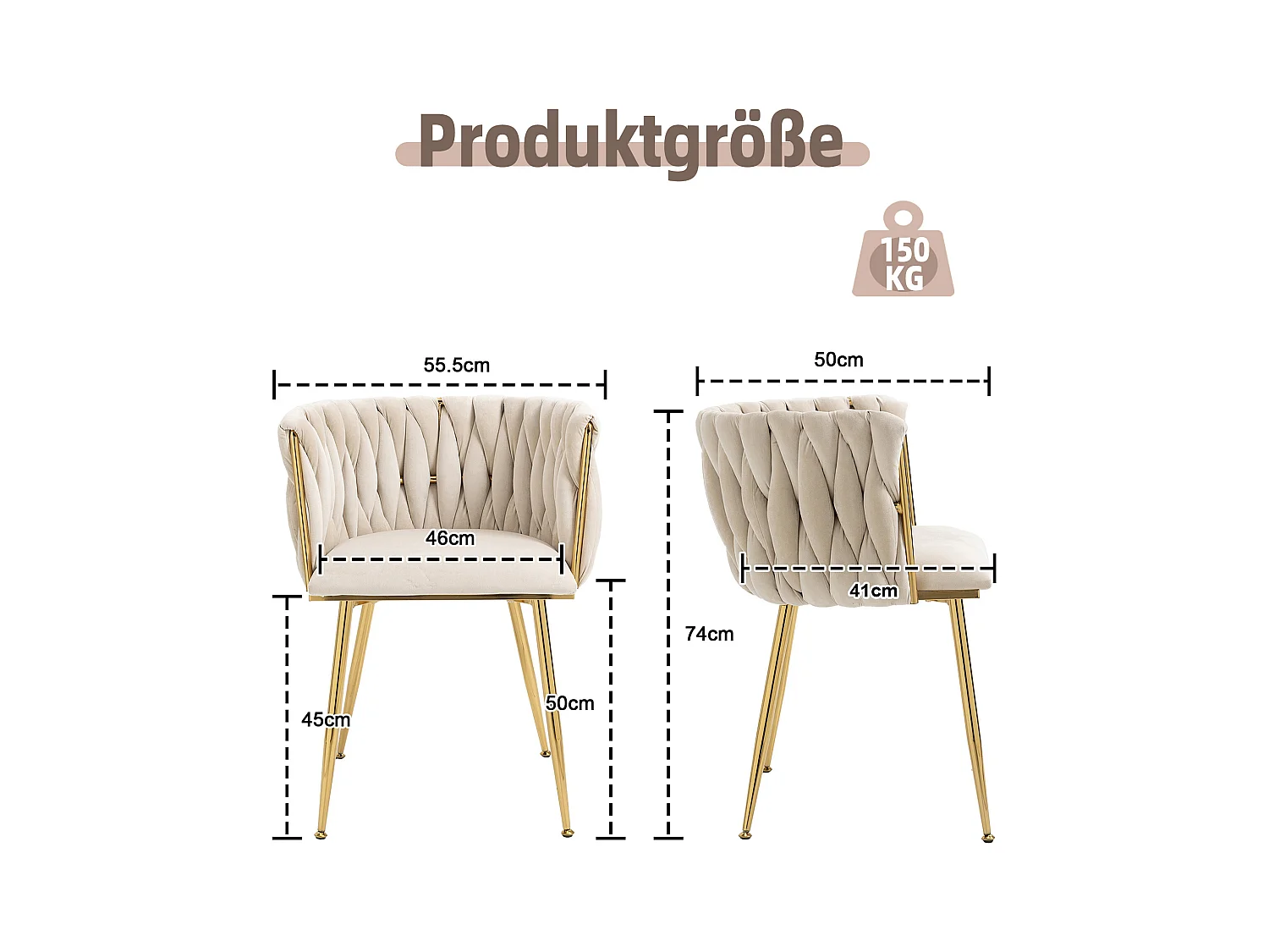 Lot de 2 chaises en velours et métal doré - Ivoire