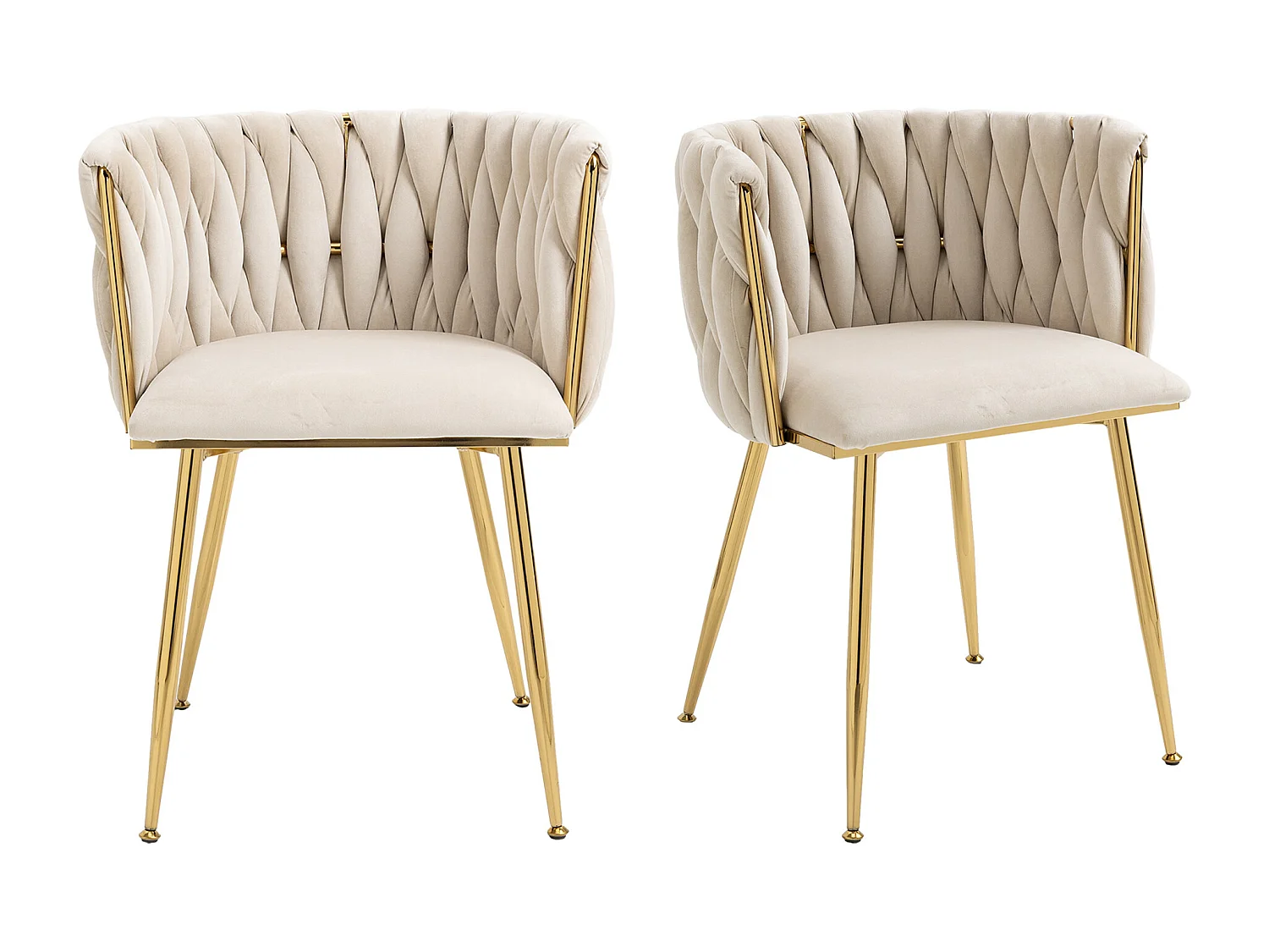 Lot de 2 chaises en velours et métal doré - Ivoire