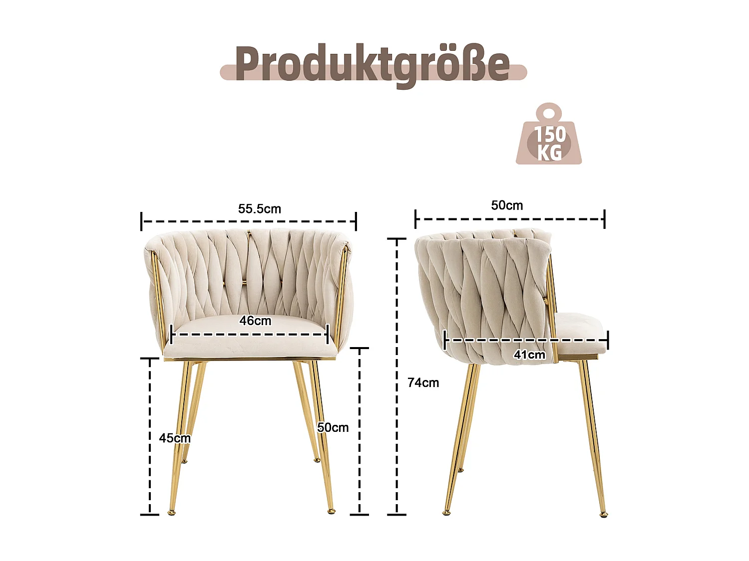 Lot de 2 chaises en velours et métal doré - Ivoire