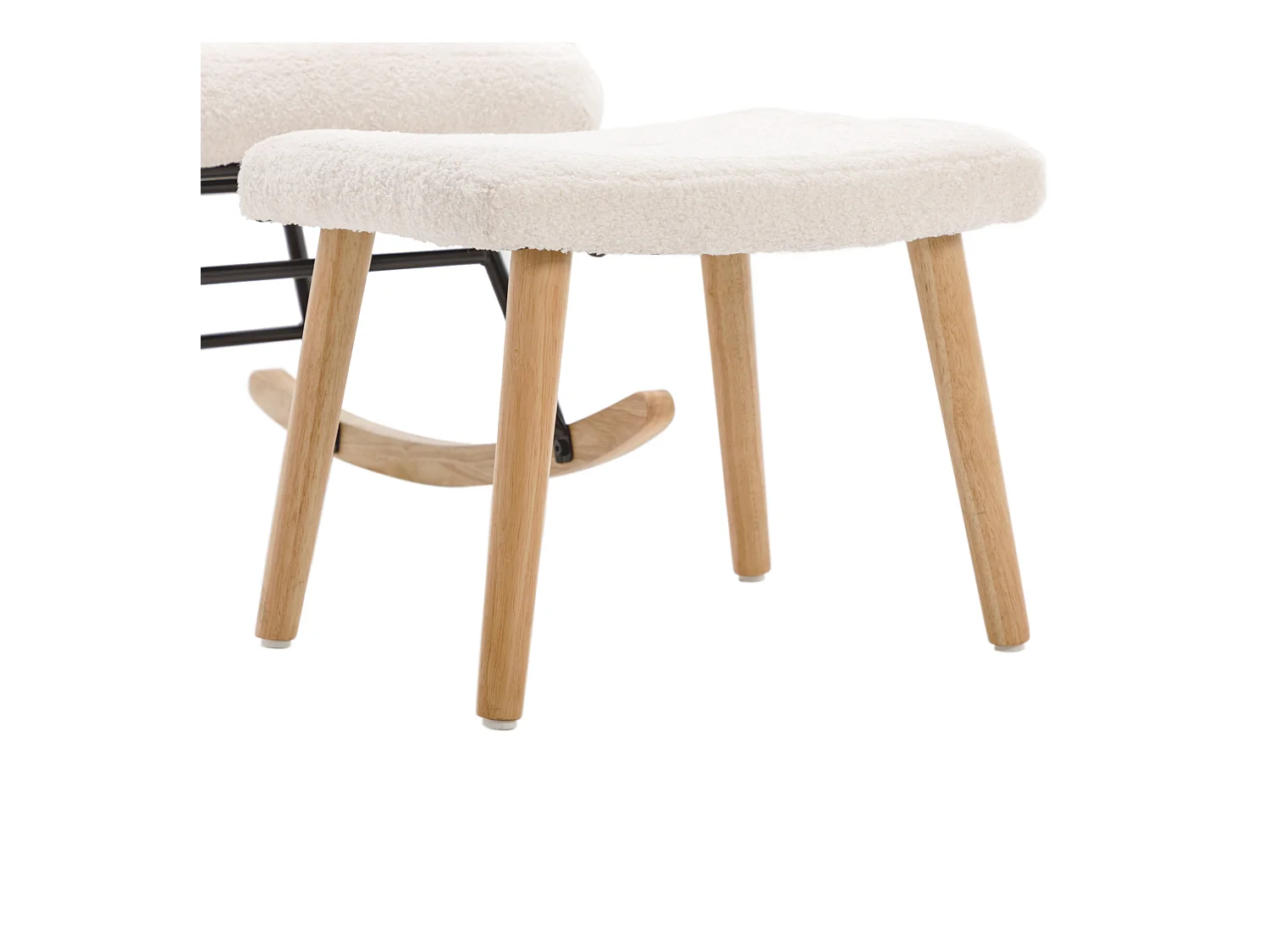 Fauteuil à bascule avec appui-tête et tabouret en tissu teddy blanc