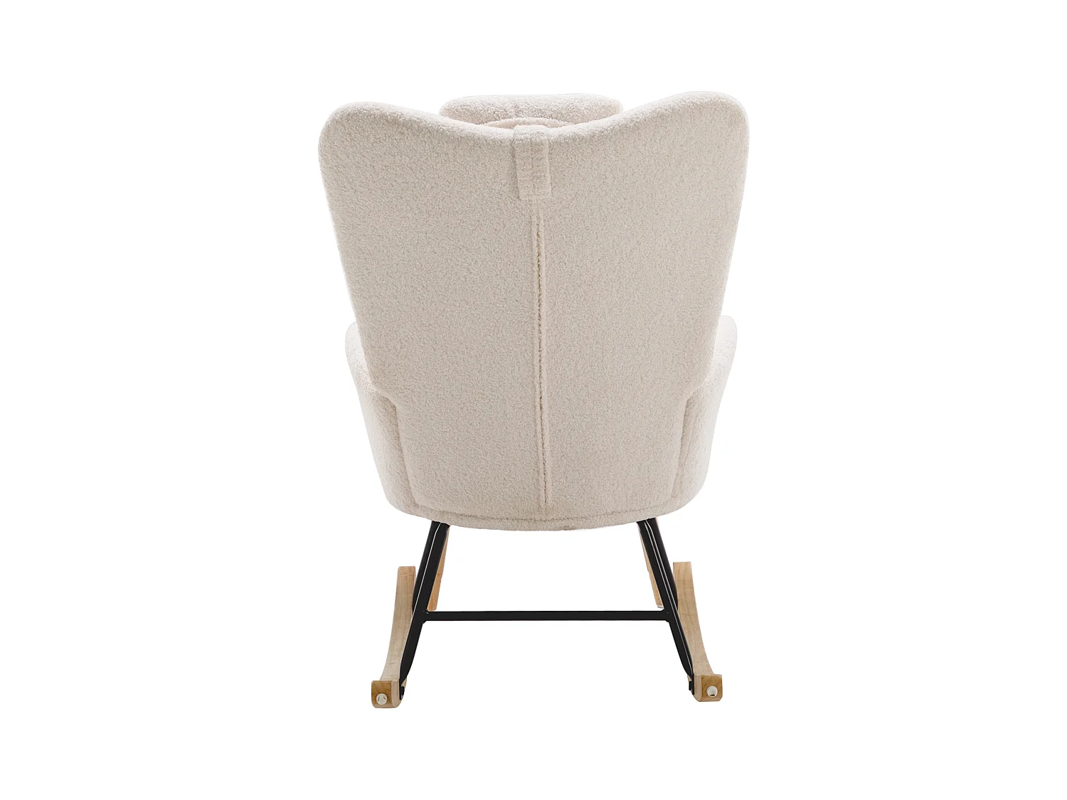 Fauteuil à bascule avec appui-tête et tabouret en tissu teddy blanc