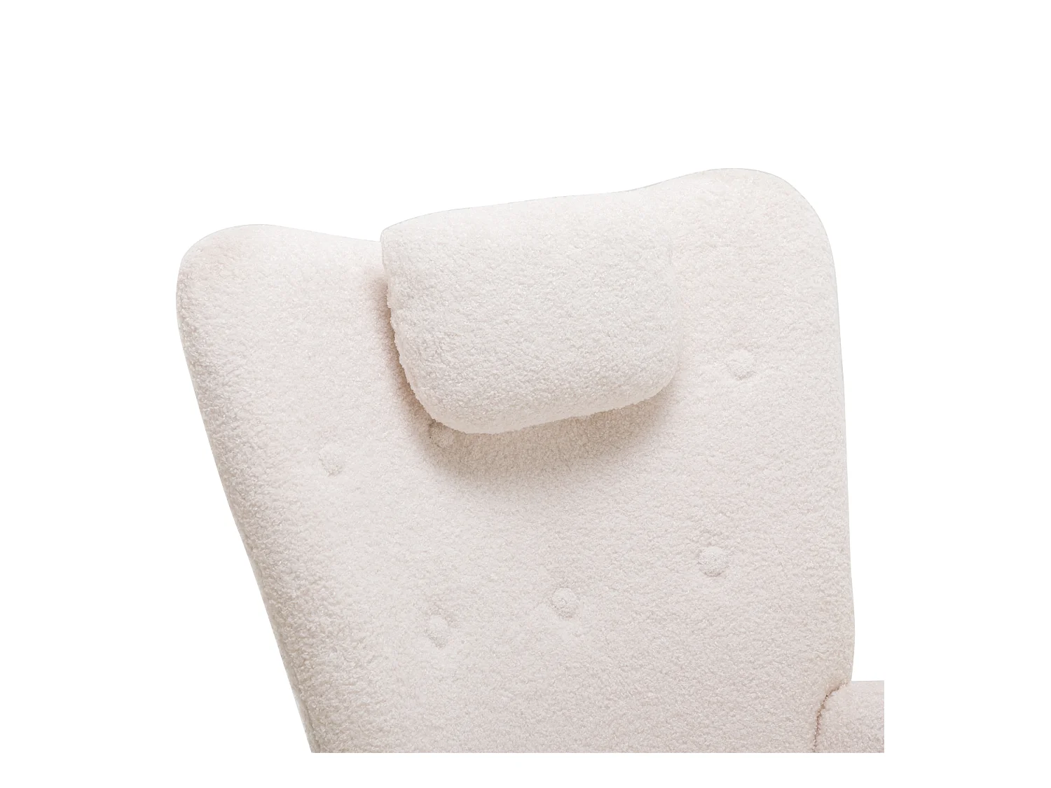 Fauteuil à bascule avec appui-tête et tabouret en tissu teddy blanc