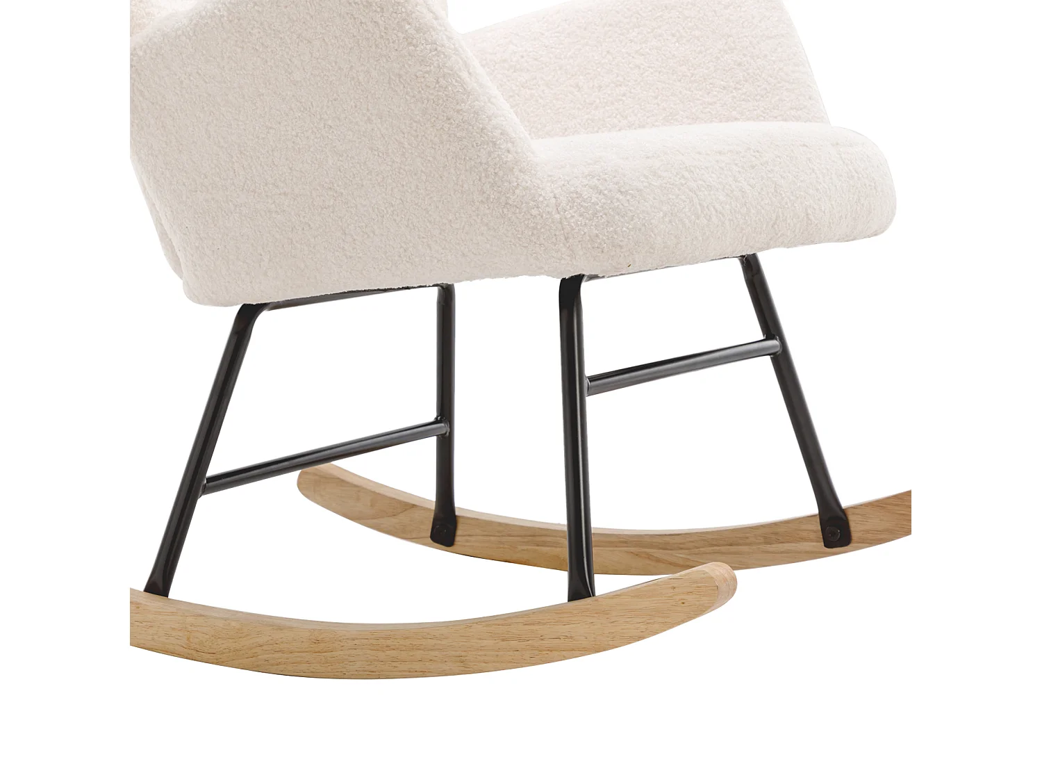 Fauteuil à bascule avec appui-tête et tabouret en tissu teddy blanc