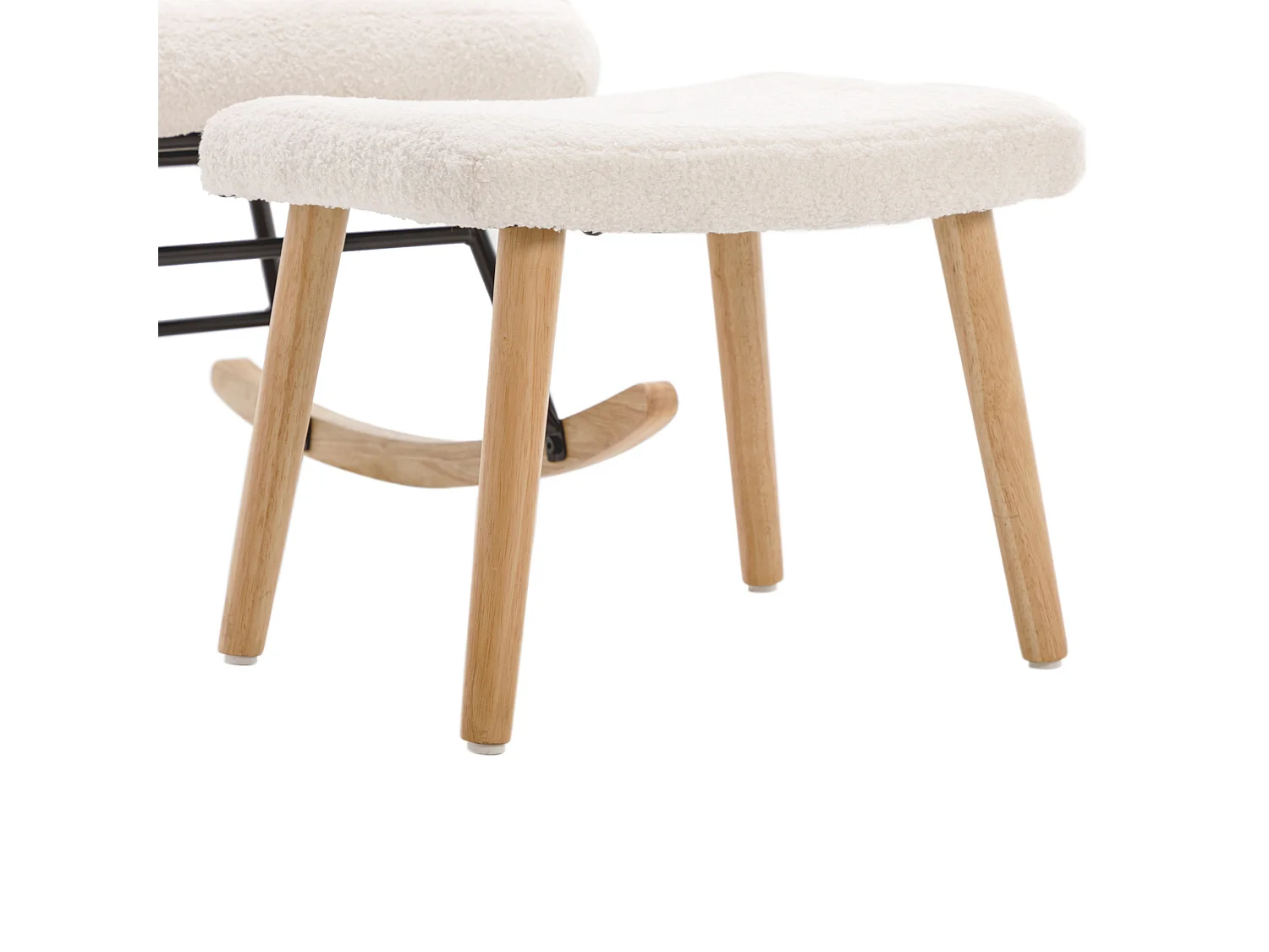 Fauteuil à bascule avec appui-tête et tabouret en tissu teddy blanc