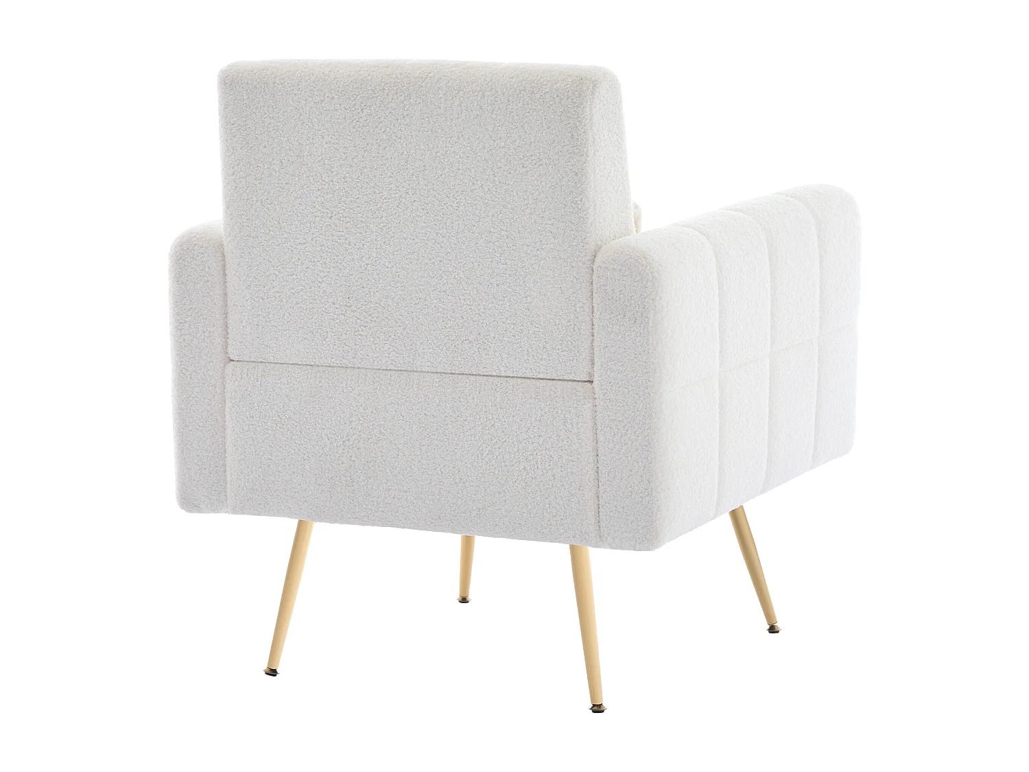 Fauteuil en tissu teddy et pied doré, chaise avec accoudoirs et coussin - Blanc
