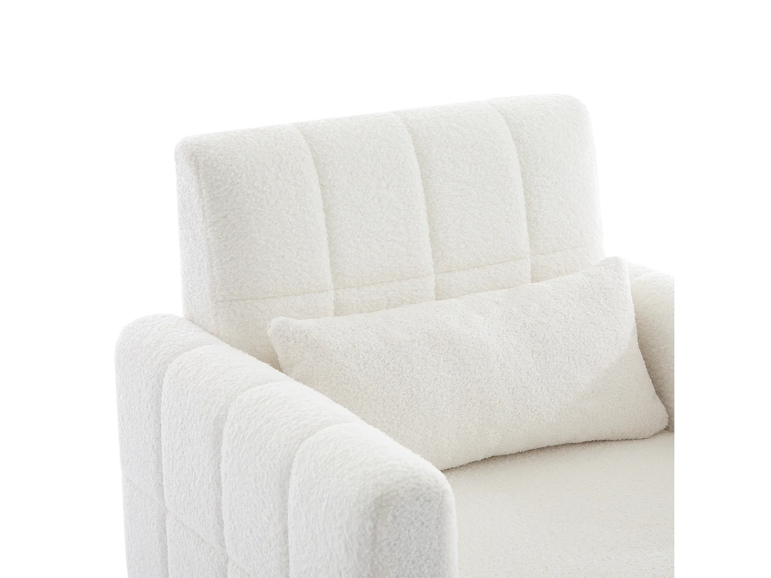 Fauteuil en tissu teddy et pied doré, chaise avec accoudoirs et coussin - Blanc