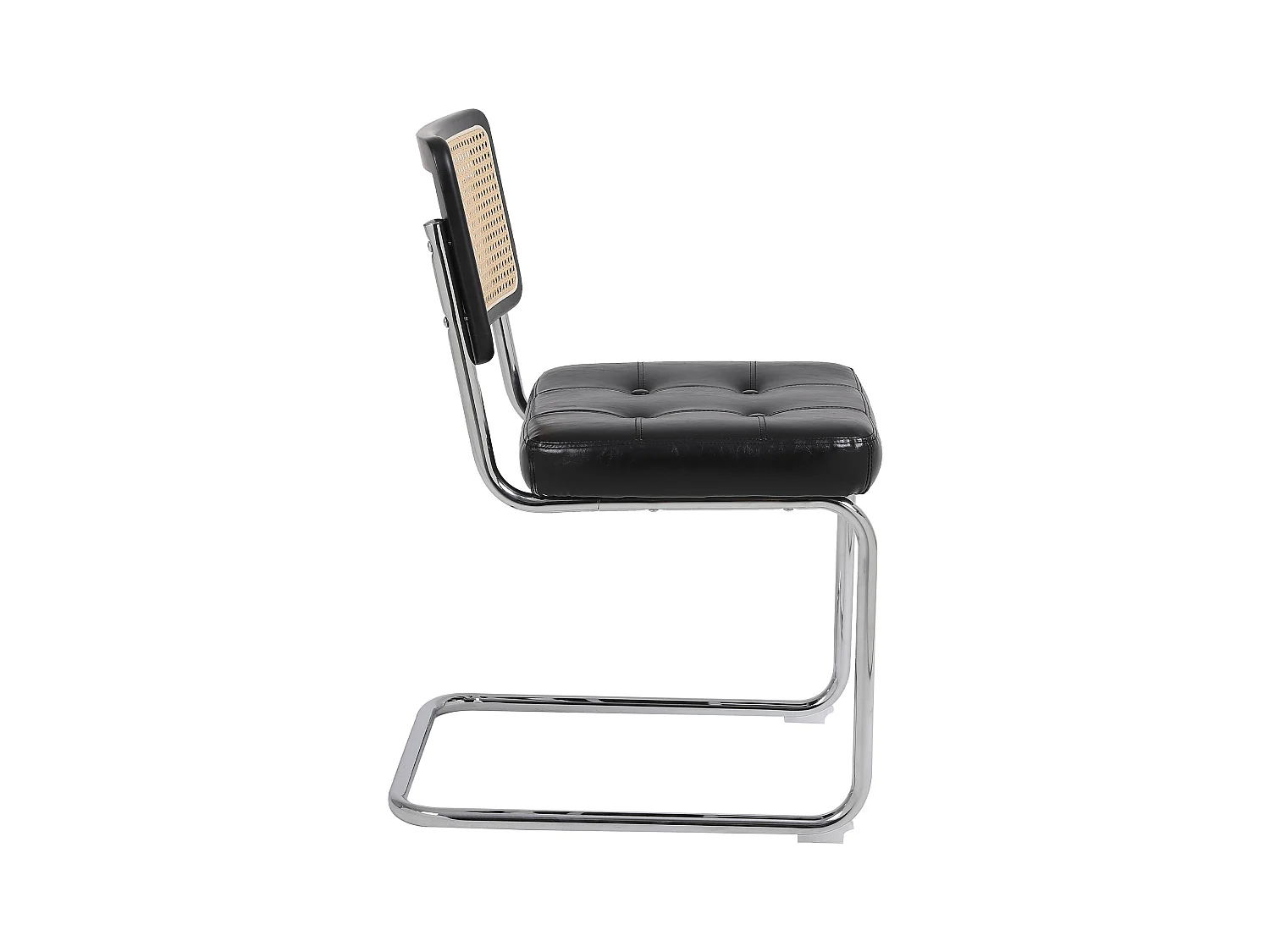 Lot de 2 Chaises cantilever avec dossier en rotin, en similicuir Noir