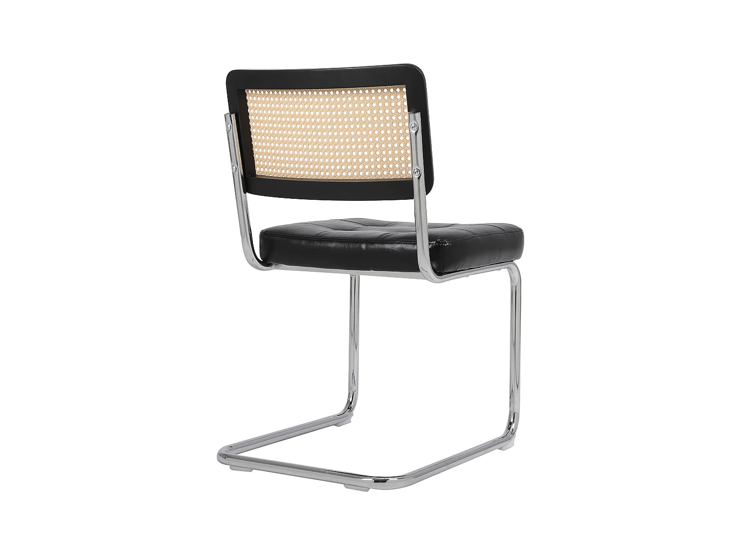 Lot de 2 Chaises cantilever avec dossier en rotin, en similicuir Noir