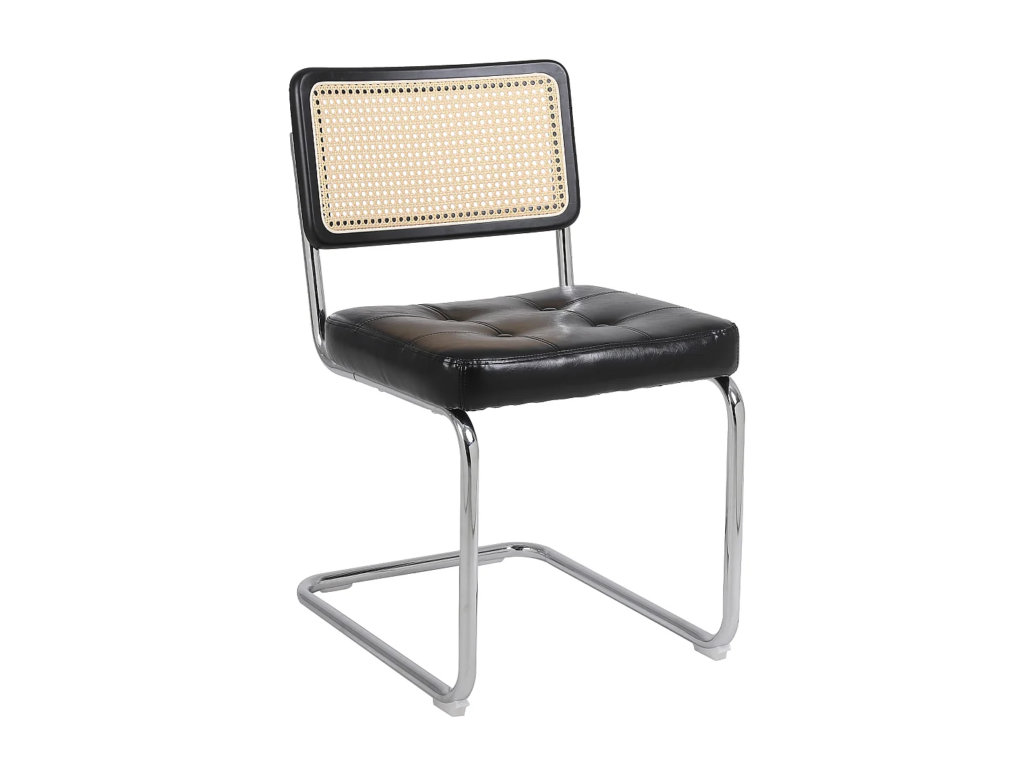 Lot de 2 Chaises cantilever avec dossier en rotin, en similicuir Noir