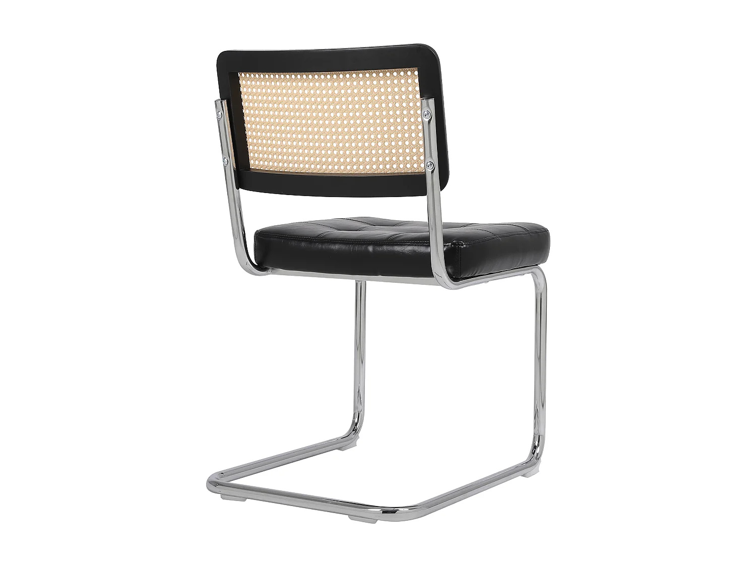 Lot de 2 Chaises cantilever avec dossier en rotin, en similicuir Noir