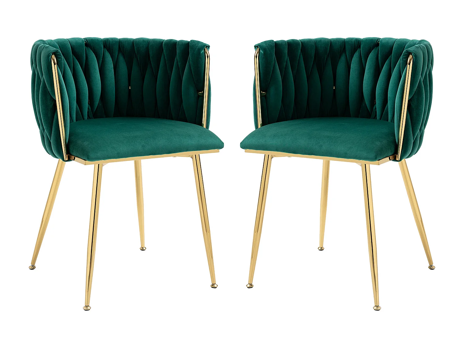 Lot de 2 chaises en velours et métal doré - vert émeraude